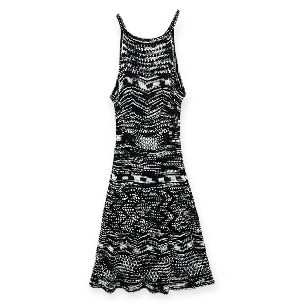 M Missoni Knit Crochet Dress Womens 38 US 2/4 Black White Zigzag Sleeveless